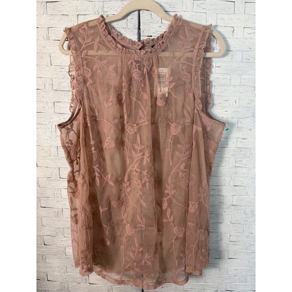 Torrid women’s blouse sleeveless lace embroidered coquette sheer plus size 